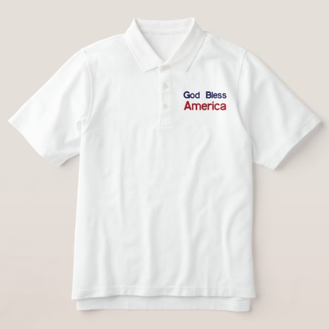 God Bless, America Embroidered Polo Shirt (Design Front)