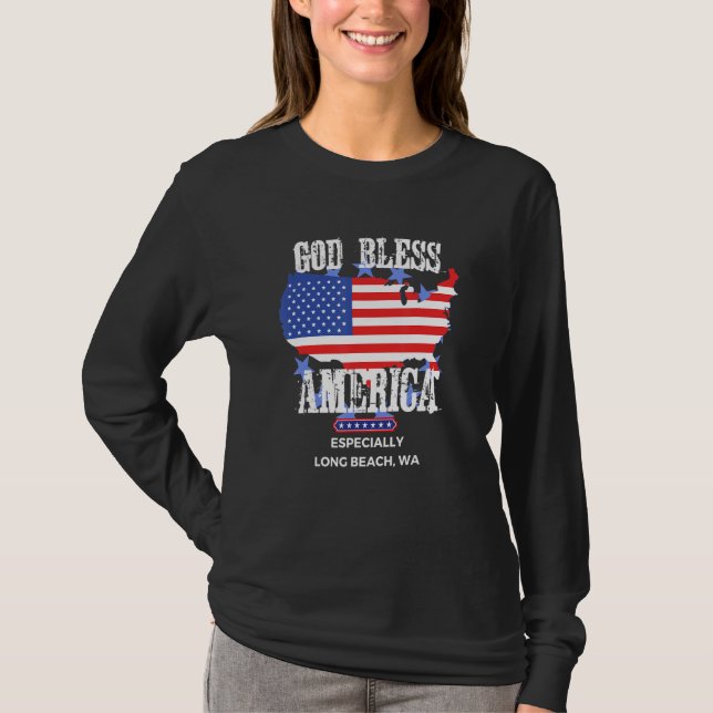 God Bless America Especially Long Beach WA US Stat T-Shirt (Front)