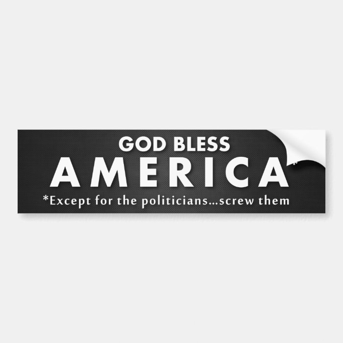 God Bless America (Except for the Politicians) Bumper Sticker
