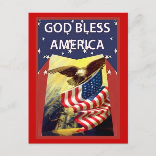 God bless America flag and bald eagle Postcard