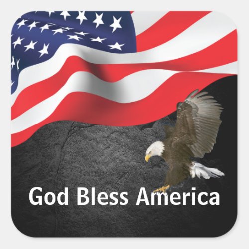 God Bless America Flag and Eagle Square Sticker