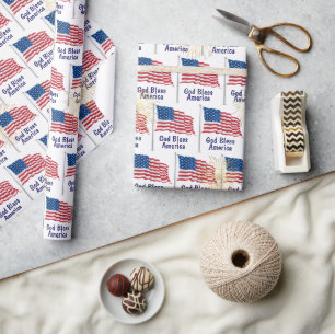 God Bless America Flag and Fireworks Wrapping Paper