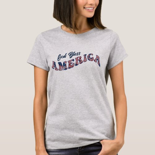 God Bless America Flag Pattern Text T_Shirt