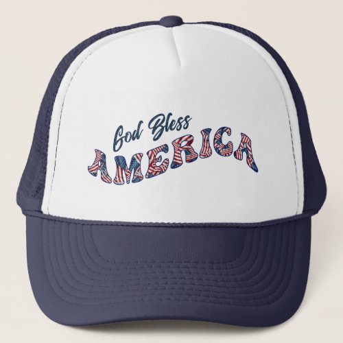 God Bless America Flag Pattern Text Trucker Hat