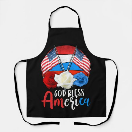 God Bless America Flower USA Flag Independence Day Apron