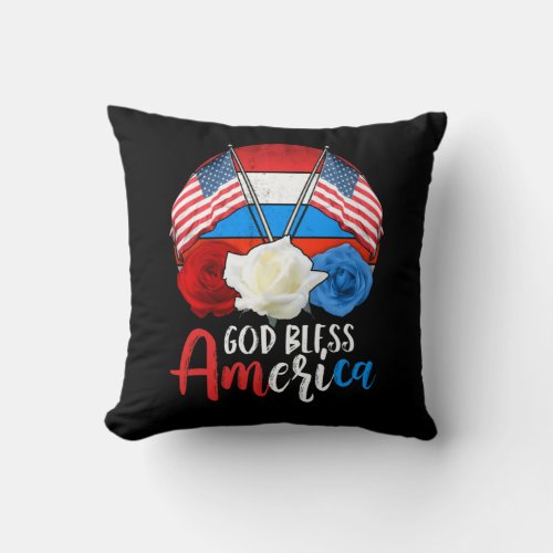 God Bless America Flower USA Flag Independence Day Throw Pillow