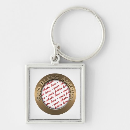 God Bless America Gold Photo Frame Keychain