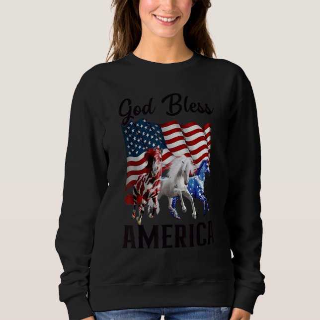 God Bless America Horses Flag Fourth Of July Sweatshirt (Front)