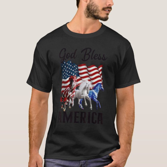 God Bless America Horses Flag Fourth Of July T-Shirt (Front)