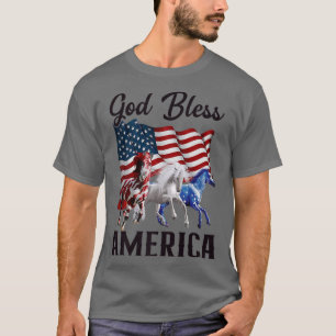 God Bless America Horses Flag Fourth of July  T-Shirt