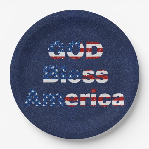 God Bless America July 4th Glitter Paper Plates