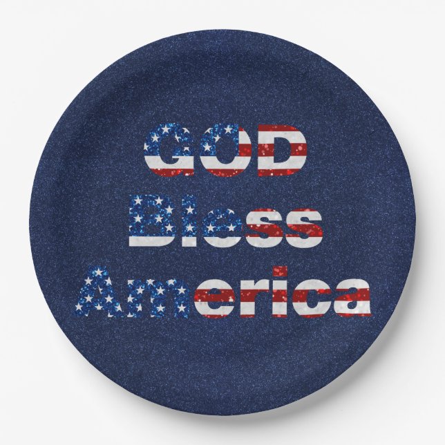 God Bless America July 4th Glitter Paper Plates (Front)
