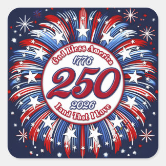 God Bless America Land That I Love Graphic Fire W Square Sticker