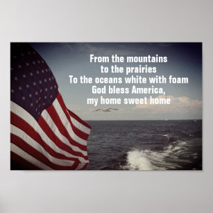 GOD Bless America Lyrics USA Flag Ocean Waves Poster