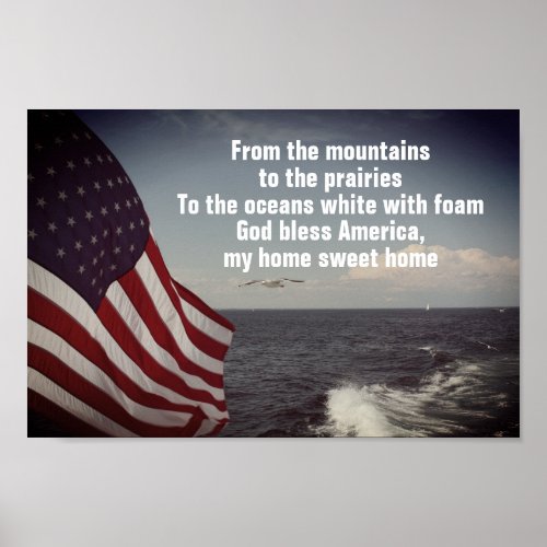 GOD Bless America Lyrics USA Flag Ocean Waves Poster