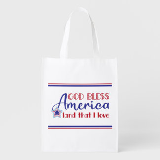 God Bless America Patriotic 4th of July Red Blue Grocery Bag