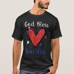 God Bless America Patriotic American Flag Heart Ch T-Shirt
