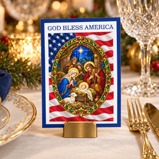 God Bless America Patriotic Christmas Nativity Place Card