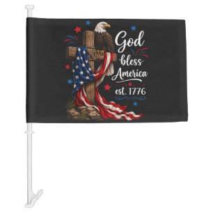 God Bless America Patriotic Cross Car Flag