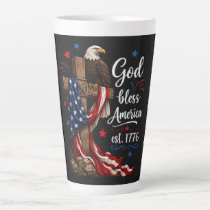 God Bless America Patriotic Cross Latte Mug