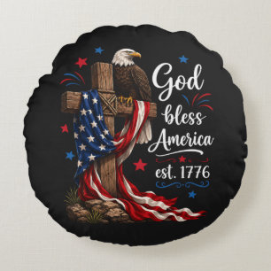 God Bless America Patriotic Cross Round Pillow