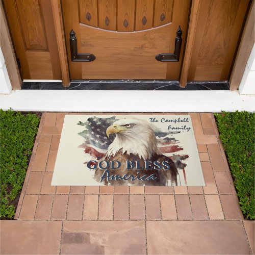 God Bless America Patriotic Eagle Custom Family  Doormat