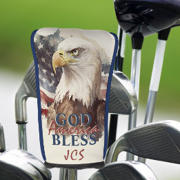 God Bless America Patriotic Eagle Custom Initials Golf Head Cover