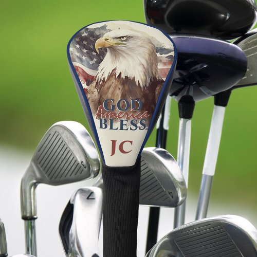 God Bless America Patriotic Eagle Custom Initials Golf Head Cover
