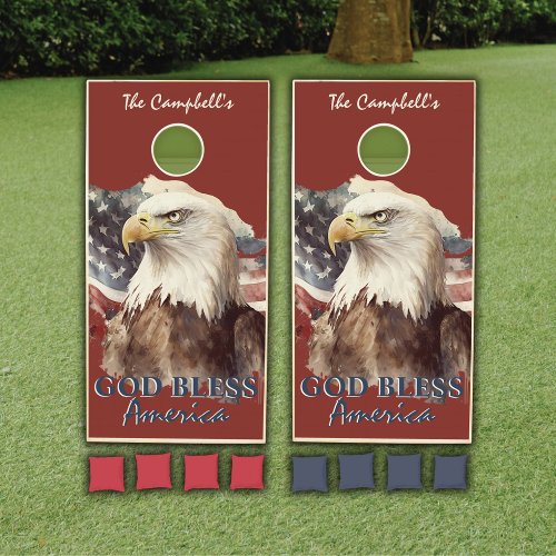 God Bless America Patriotic Eagle Watercolor Cornhole Set