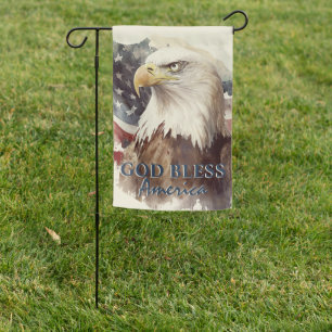 God Bless America Patriotic Eagle Watercolor Garden Flag