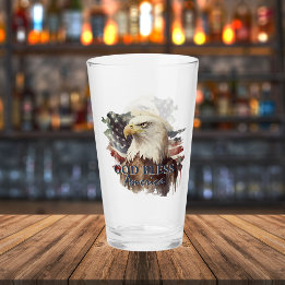 God Bless America Patriotic Eagle Watercolor Glass