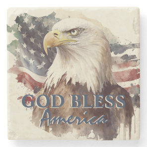God Bless America Patriotic Eagle Watercolor Stone Coaster