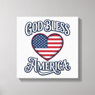 God Bless America Patriotic Heart Shirt Design_1 Canvas Print
