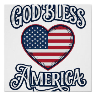 God Bless America Patriotic Heart Shirt Design_1 Poster