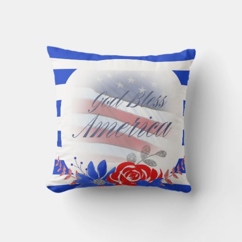 God Bless America Patriotic Outdoor Pillow