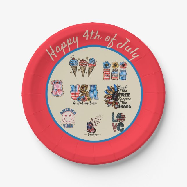 God Bless America Patriotic Paper Plates (Front)