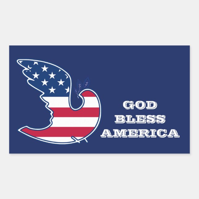 God Bless America. Patriotic Peace Dove  Rectangular Sticker (Front)