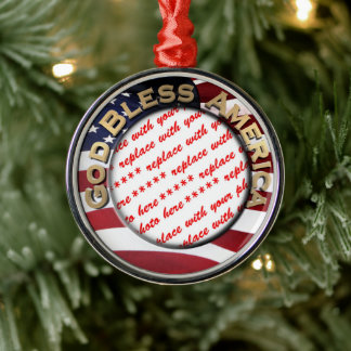 God Bless America Patriotic Photo Frame Metal Ornament