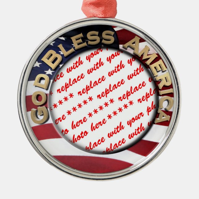 God Bless America Patriotic Photo Frame Metal Ornament (Front)
