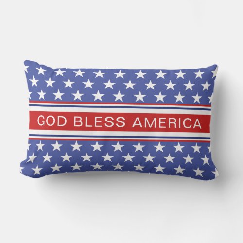 God Bless America Patriotic Red White and Blue Lumbar Pillow