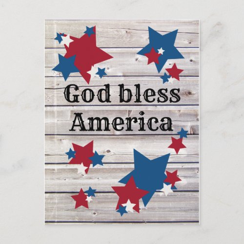 God Bless America Patriotic Red White Blue Stars Postcard