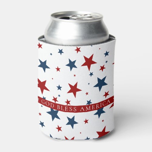 God Bless America Patriotic Stars Pattern Can Cooler