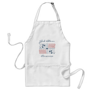 God Bless America Patriotic Stars Stripes Hearts Adult Apron