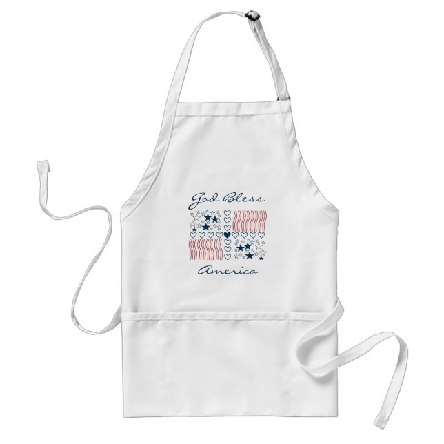 God Bless America Patriotic Stars Stripes Hearts Adult Apron (Front)