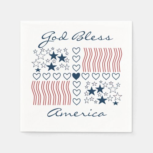God Bless America Patriotic Stars Stripes Hearts P Napkins