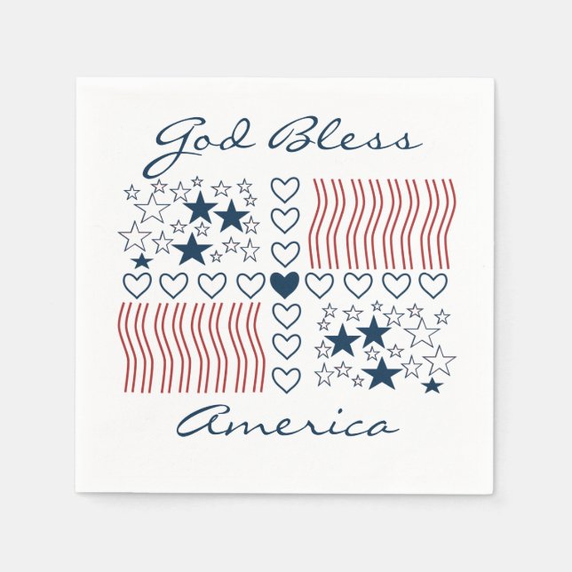 God Bless America Patriotic Stars Stripes Hearts P Napkins (Front)
