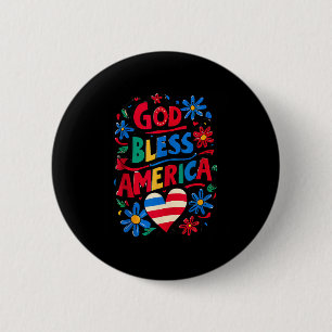 God Bless America Patriotic Usa Flag Christian 4th Button