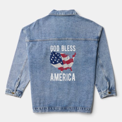 God Bless America Patriotic USA Flag Vintage  Denim Jacket
