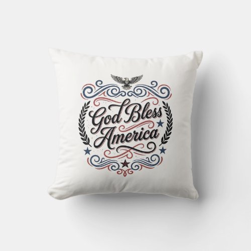 God Bless America Patriotic Vintage Eagle T-Shirt  Throw Pillow