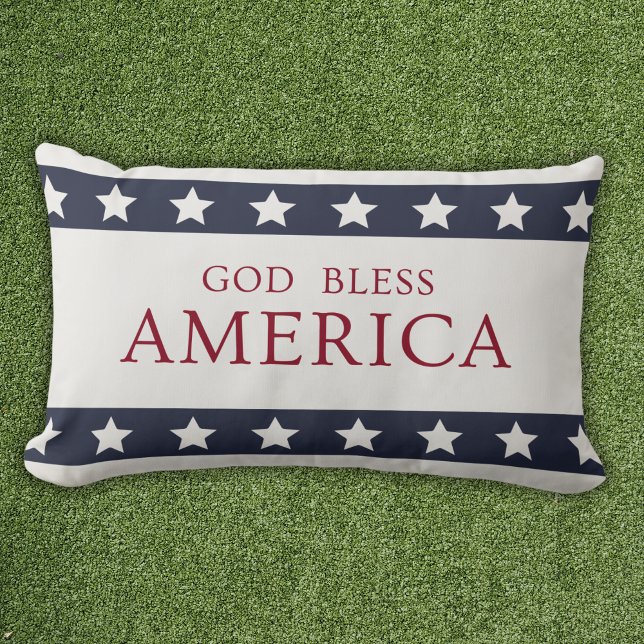 God Bless America Patriotic White and Blue Lumbar Pillow (Creator Uploaded)